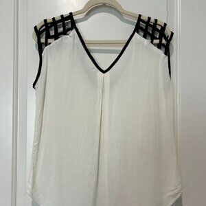 Lattice Open Shoulder detail  - Black and White blouse